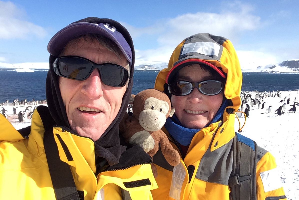 13D Jerome, Dangles And Charlotte With Penguins On Aitcho Barrientos Island In South Shetland Islands On Quark Expeditions Antarctica Cruise